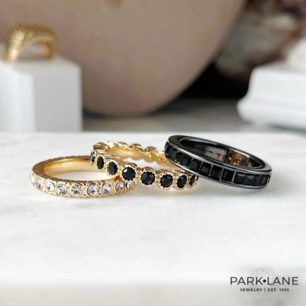 Park Lane Jewelry Ember Rings - Set of 3 Stackable Gold & Hematite Bands"
